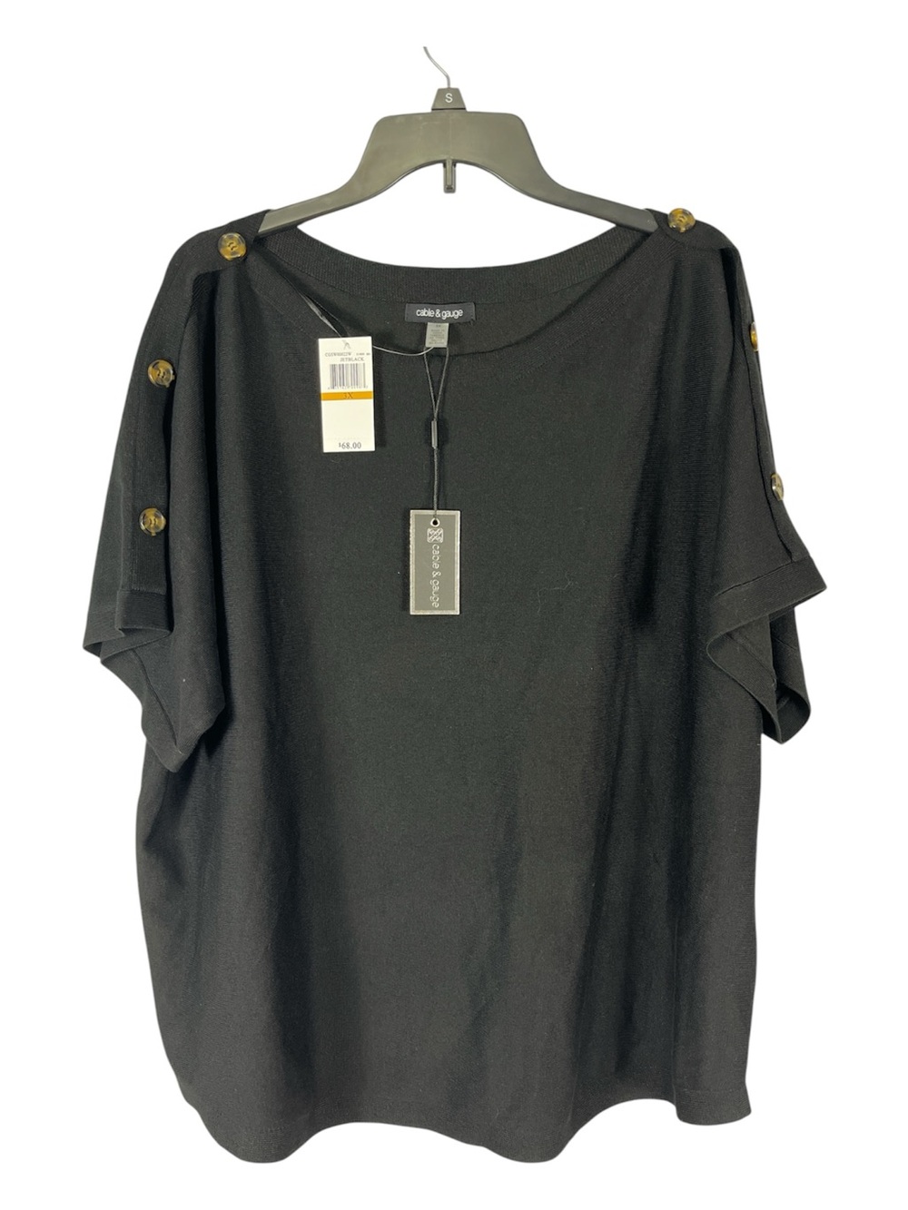 NWT Cable & Gauge Plus Size 3X Black Boatneck Knit Top Tortoiseshell Buttons $68